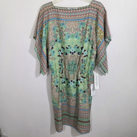 NWT Maggy London Kimono Sleeve Kaftan Dress Size 8 Boho Lightweight Green Floral - Picture 2 of 9
